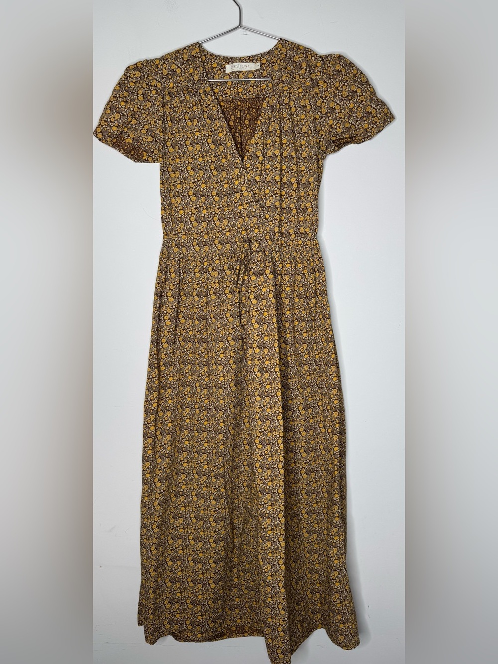 Christy Dawn The Dawn Dress Brown Yellow Ditzy Floral Midi Size XS Cotton